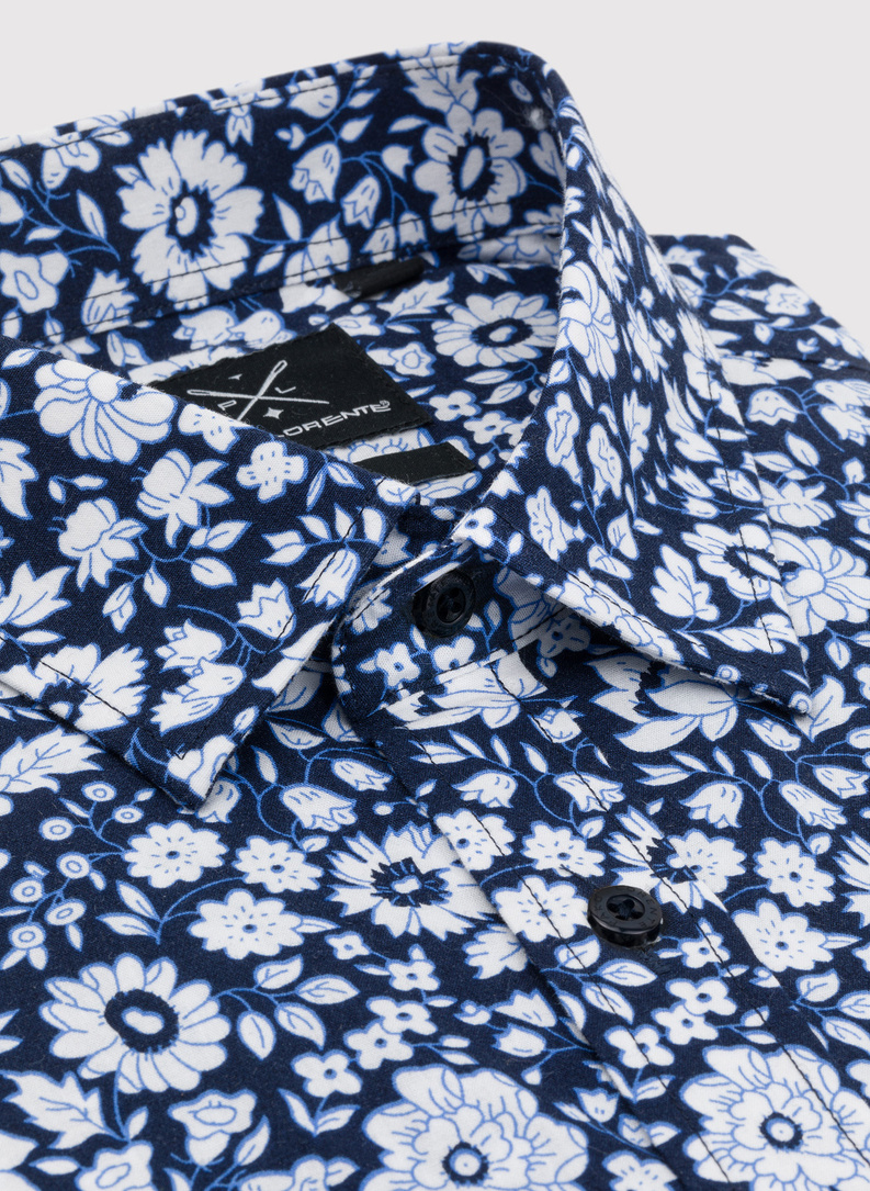 Granatowa koszula w białe kwiaty