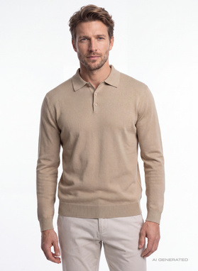 Beżowy sweter z kołnierzykiem polo