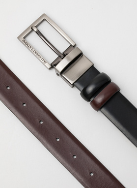 Dwustronny skórzany pasek męski z połyskującą klamrą