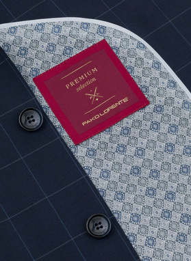 Granatowa marynarka garniturowa w delikatną kratę