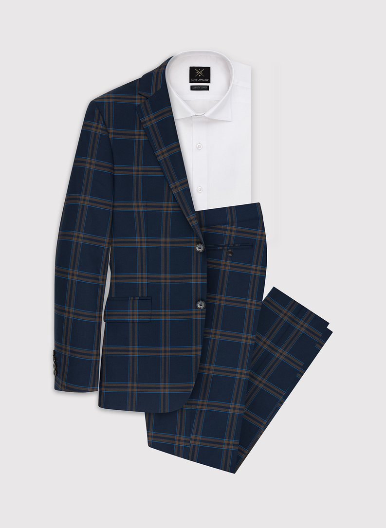 Granatowa marynarka garniturowa w kratę