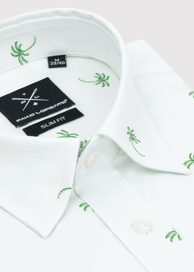 Biała koszula męska w zielone palmy 