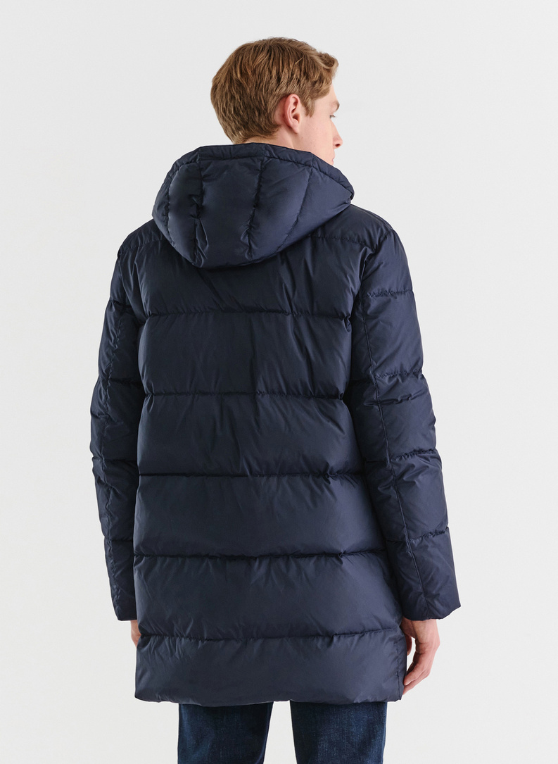 Granatowa długa pikowana kurtka