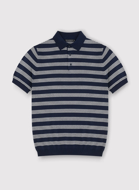 Granatowy T-shirt polo w jasne paski