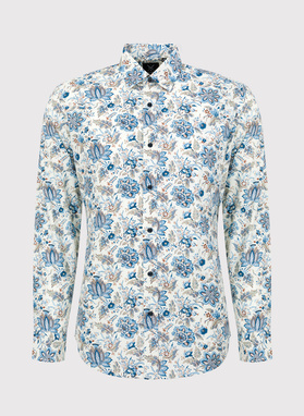 Beżowa koszula męska w kwiatowy print