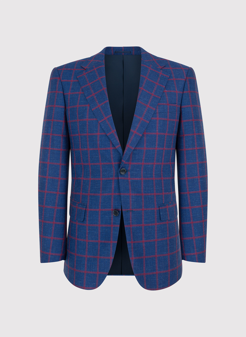 Granatowa marynarka w czerwoną kratę