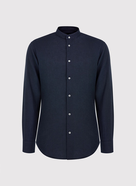 Lniana granatowa koszula męska ze stójką