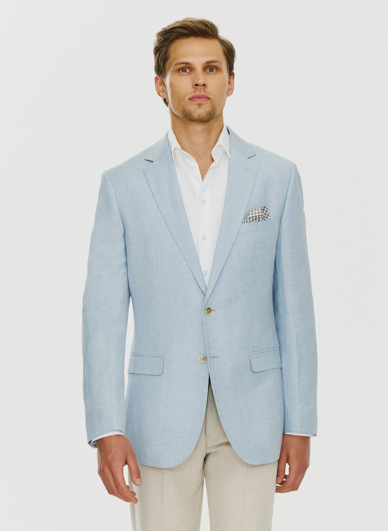 Lniana marynarka męska w kolorze niebieskim