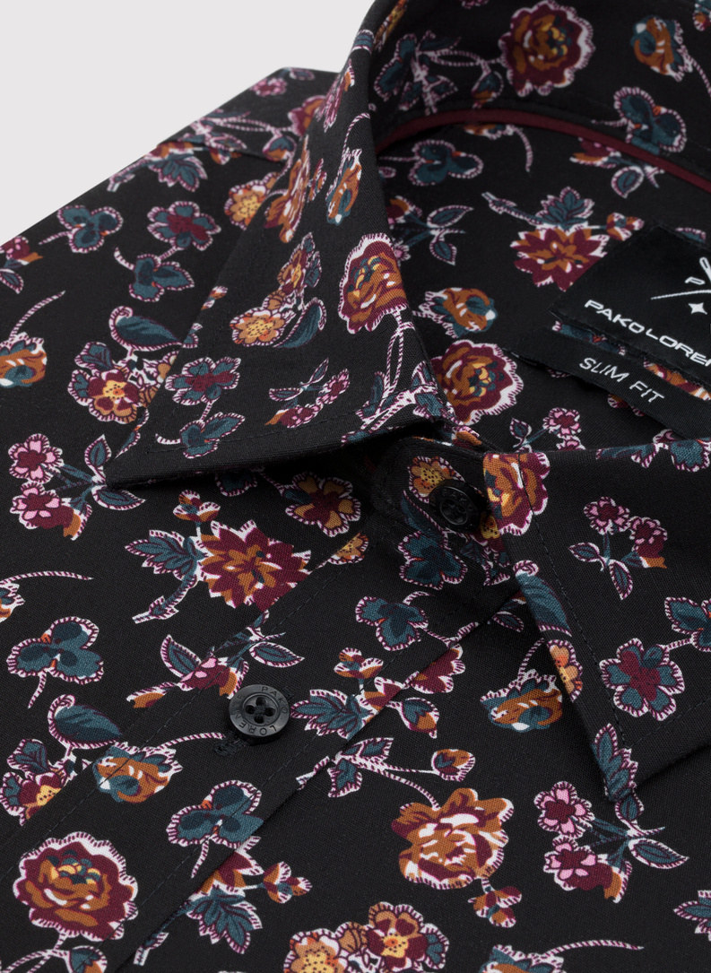 Czarna koszula męska w kwiaty