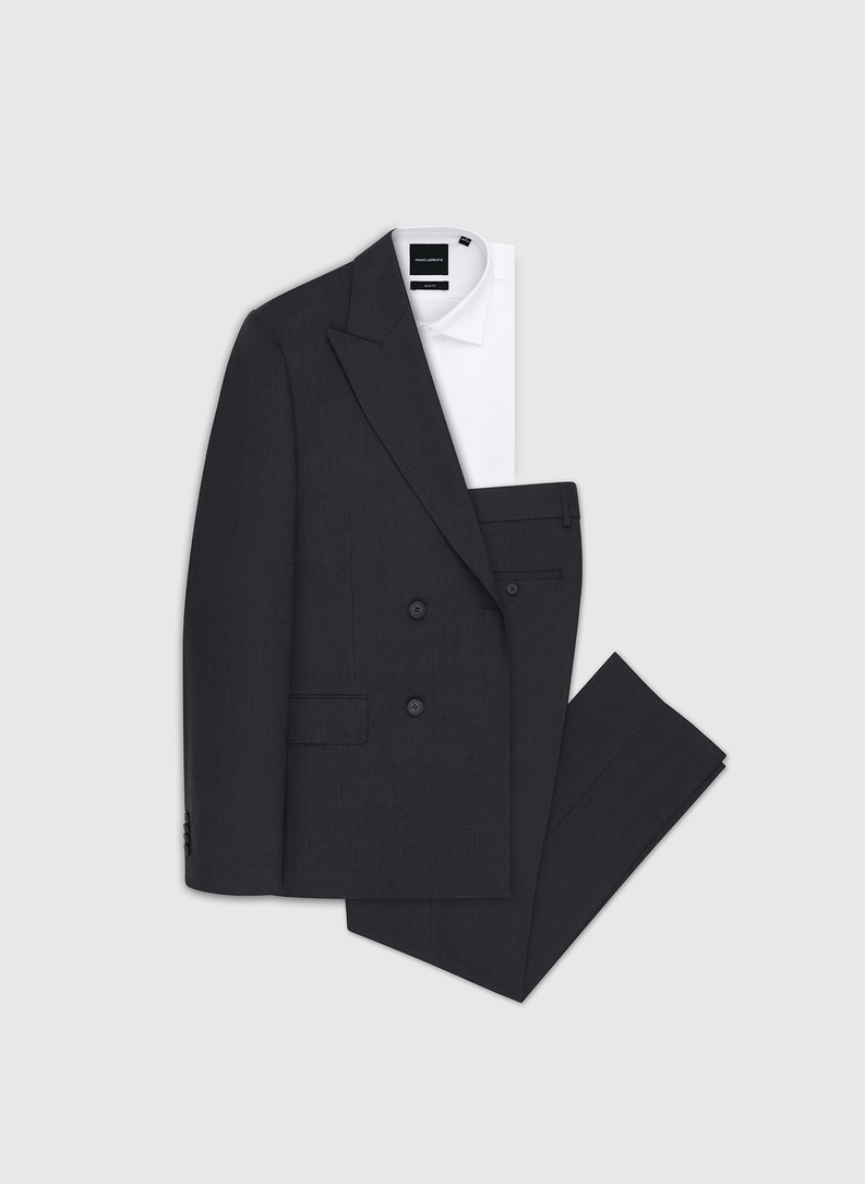 Czarny dwurzędowy garnitur męski