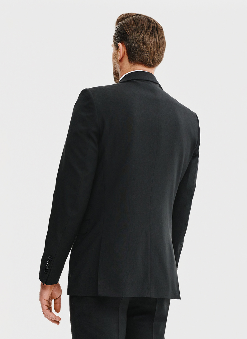 Wełniany czarny garnitur męski