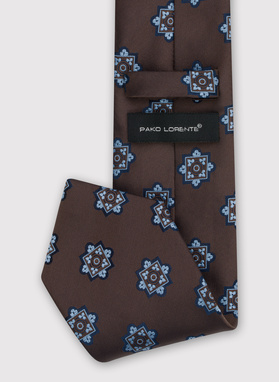 Brązowy krawat męski we wzór geometryczny