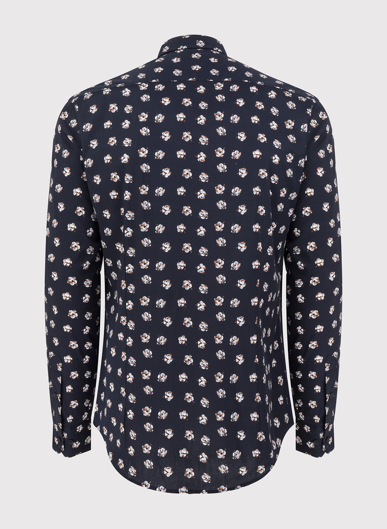 Granatowa koszula męska w wyraziste kwiaty