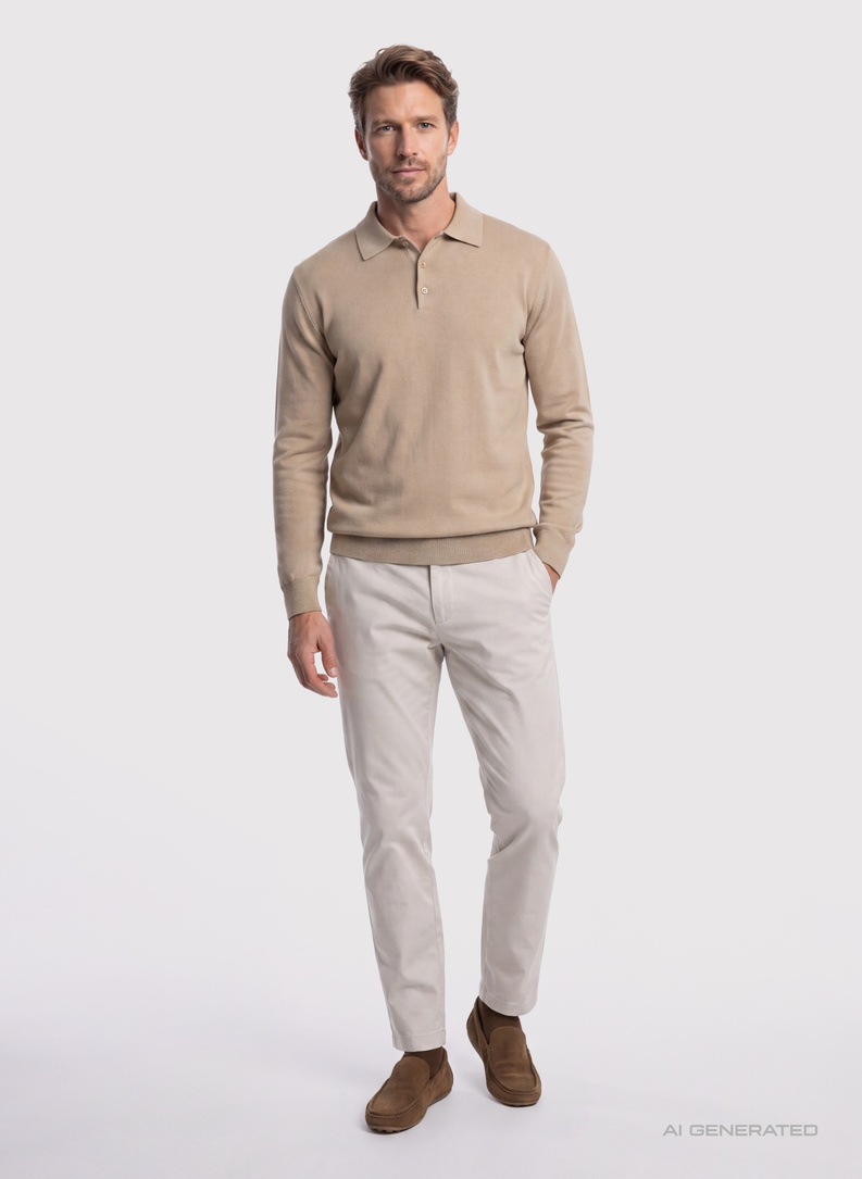 Beżowy sweter z kołnierzykiem polo