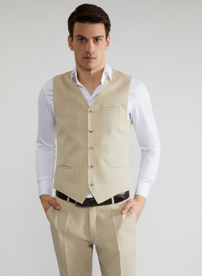 Beżowa kamizelka garniturowa P22SP-8X-009-E-S