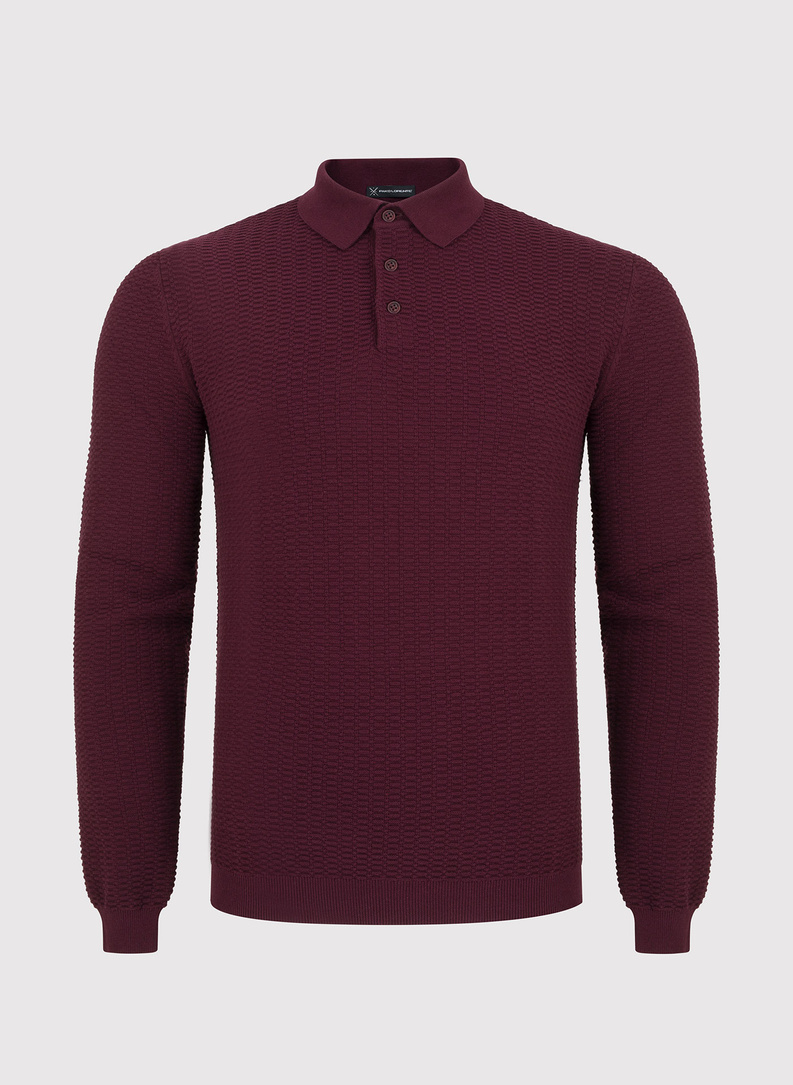 Bawełniany sweter polo w kolorze bordowym