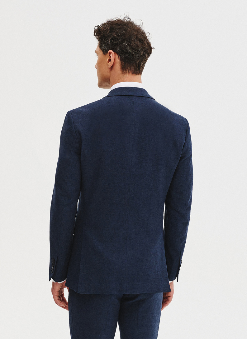 Granatowa marynarka garniturowa z lnem