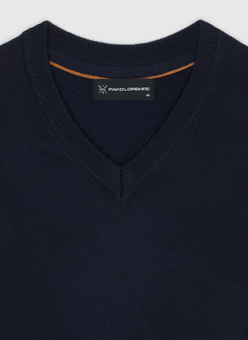 Granatowy męski sweter w serek 