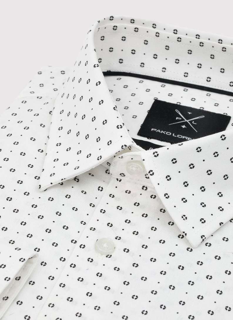 Biała koszula męska w drobny wzór o fasonie Slim Fit