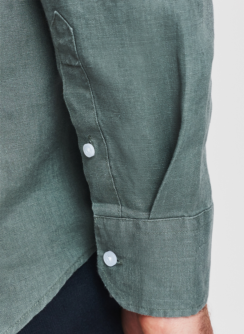 Lniana koszula męska w kolorze zielonym