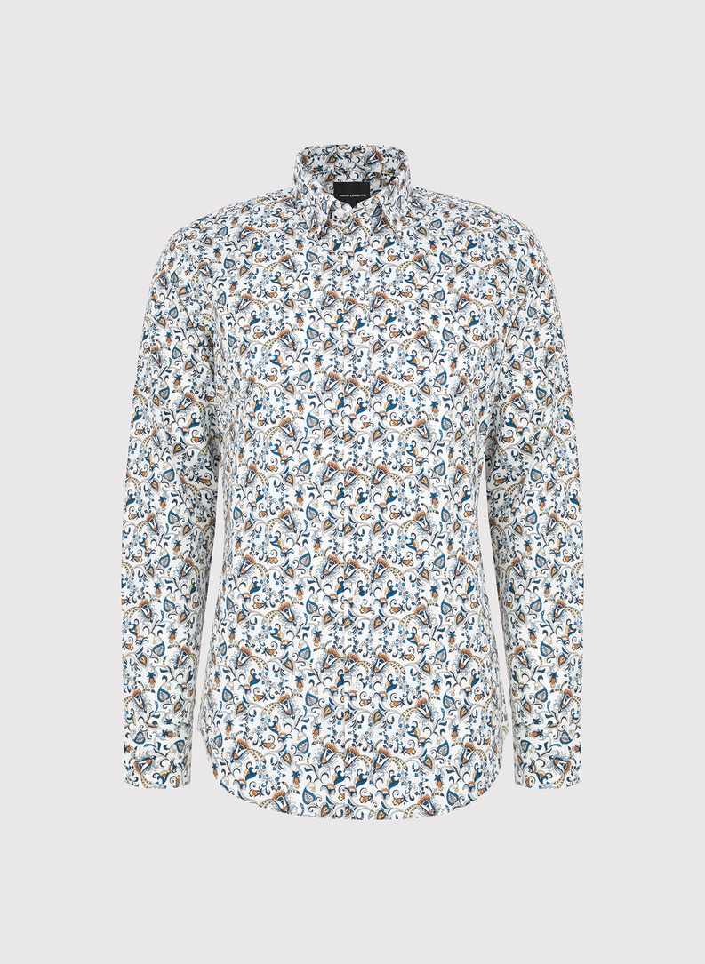 Biała koszula męska kolorowe kwiaty