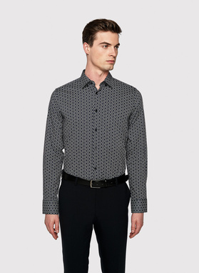 Granatowa koszula męska w biały wzór