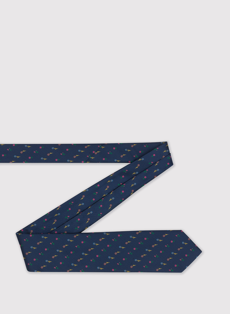 Granatowy krawat w kolorowe kwiatki 