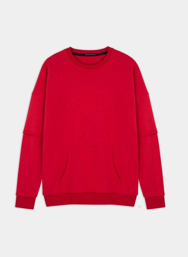 BLUZA Z OKRĄGŁYM DEKOLTEM - CZERWONA P20WF-2B-015-W - zdjecie nr 1