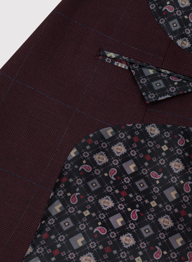 Bordowa marynarka garniturowa w subtelną kratę