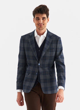 Granatowa casualowa marynarka męska w kratę 