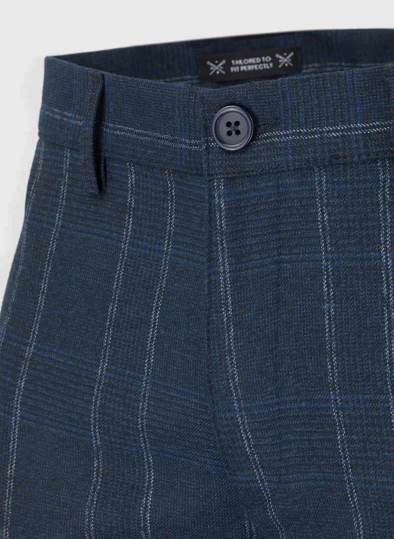 Granatowe spodnie męskie w kratę