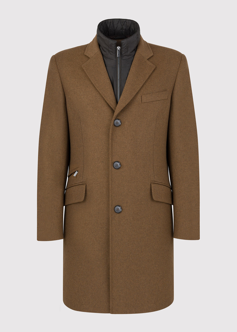 Męski kamelowy płaszcz z wełną