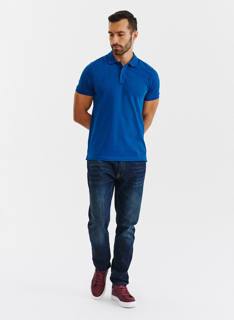 Gładki T-shirt polo w kolorze indygo
