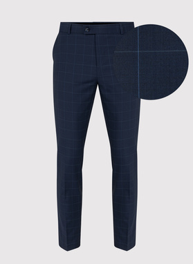 Granatowy garnitur męski w delikatną kratę