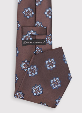 Brązowy krawat męski we wzór geometryczny