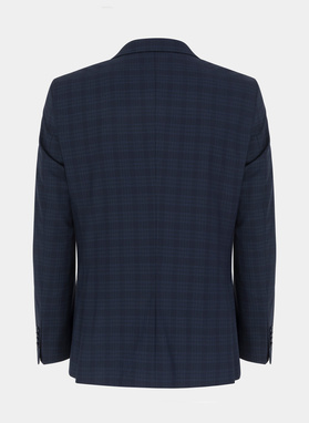 Granatowy garnitur w delikatną kratę