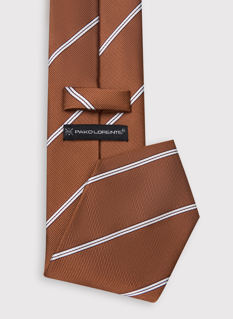 Brązowy krawat męski w skośne paski