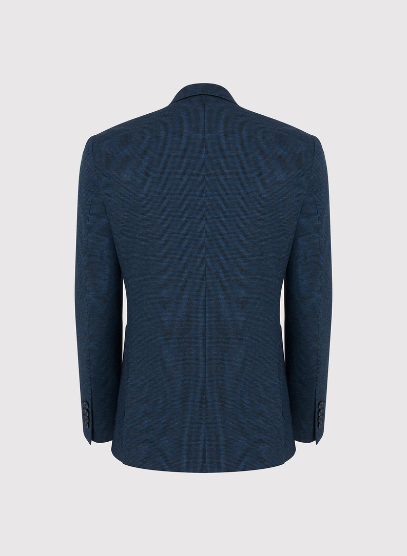 Granatowa marynarka w pepitkę z dzianiny