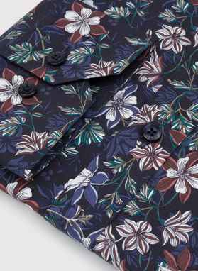 Granatowa koszula męska w kwiaty