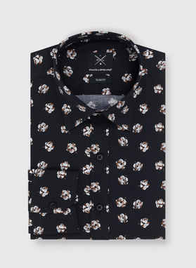 Granatowa koszula męska w wyraziste kwiaty