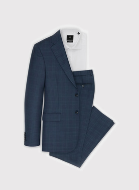 Granatowa marynarka garniturowa w kratę