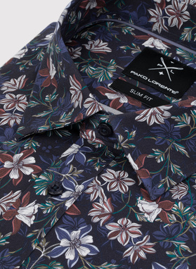 Granatowa koszula męska w kwiaty