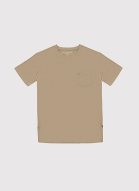 Beżowy bawełniany t-shirt z kieszonką