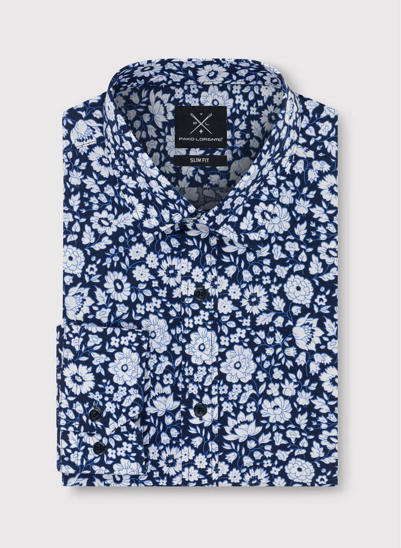 Granatowa koszula w białe kwiaty