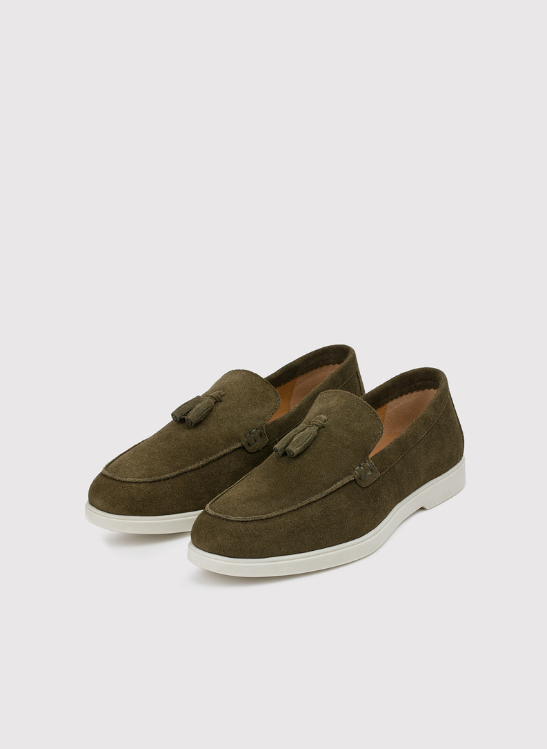 Zielone mokasyny męskie z frędzlami