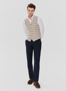 Jednorzędowa kamizelka męska w kratę