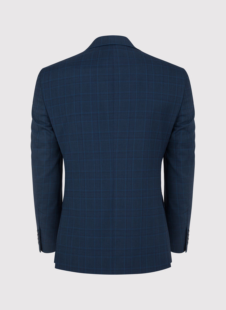 Granatowa marynarka garniturowa w delikatną niebieską kratkę