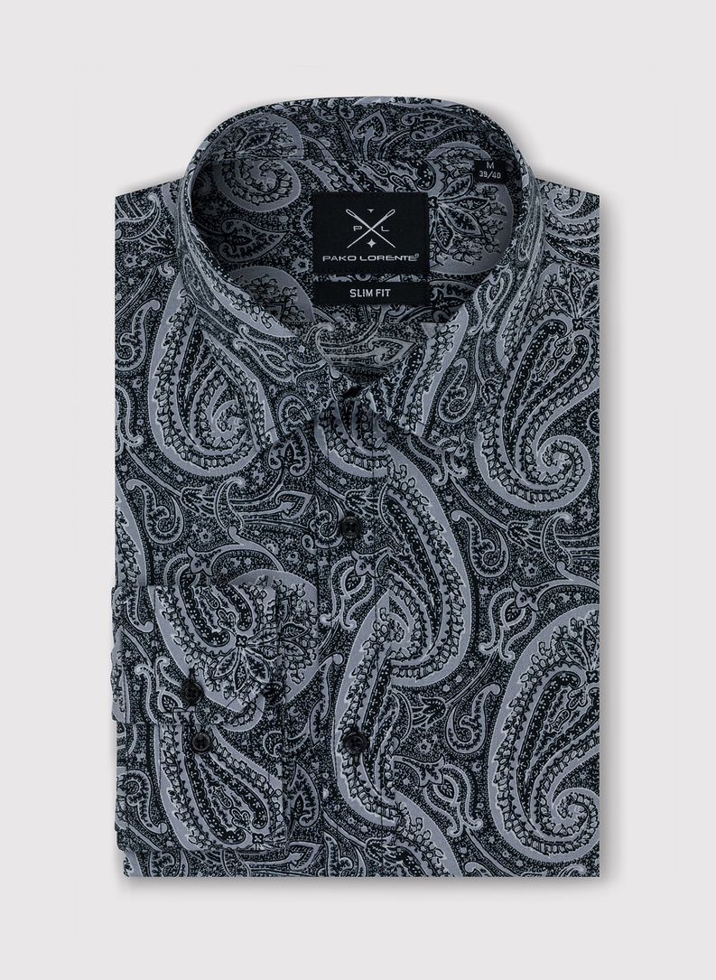 Męska czarna koszula we wzór paisley