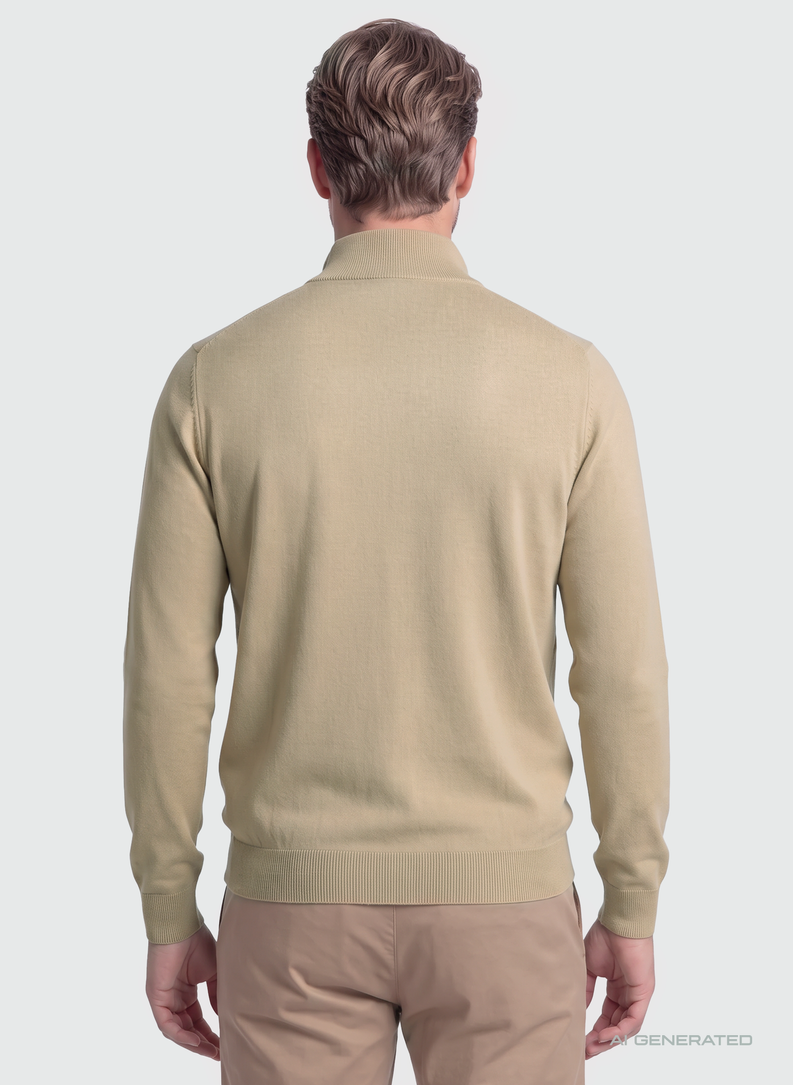 Bawełniany beżowy sweter męski z stójką