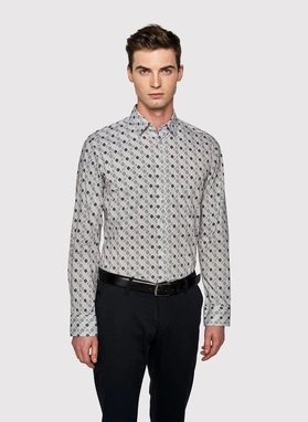 Męska koszula w kolorze białym w granatowo-zielony wzór